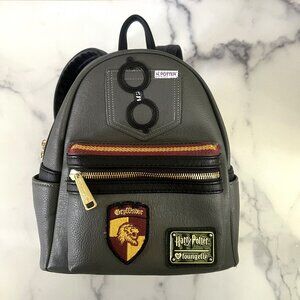 Harry Potter Harry/Gryffindor Faux Leather Mini Backpack, Charcoal Gray